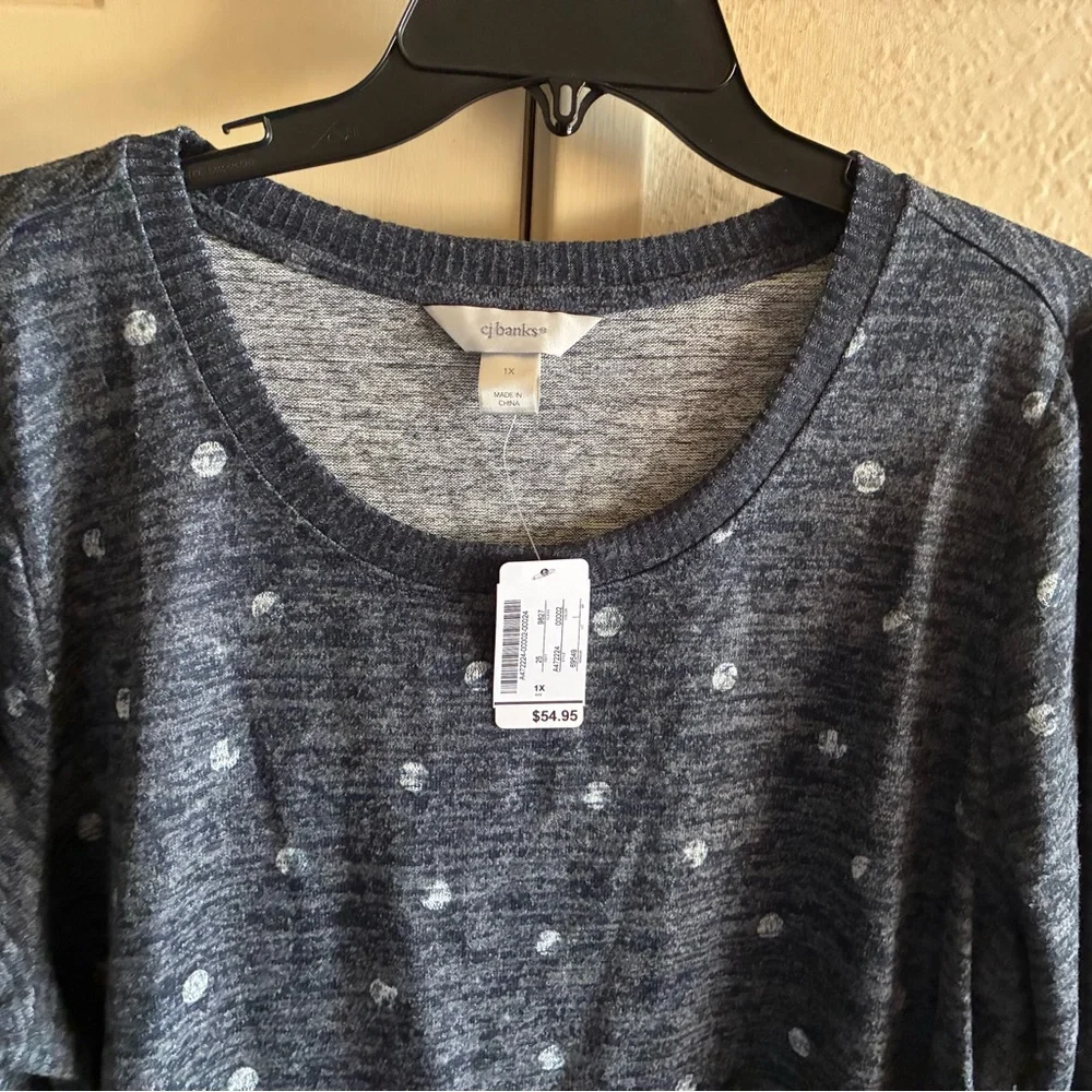 CJ Banks Navy and White Polka Dot Top - Picture 3 of 3
